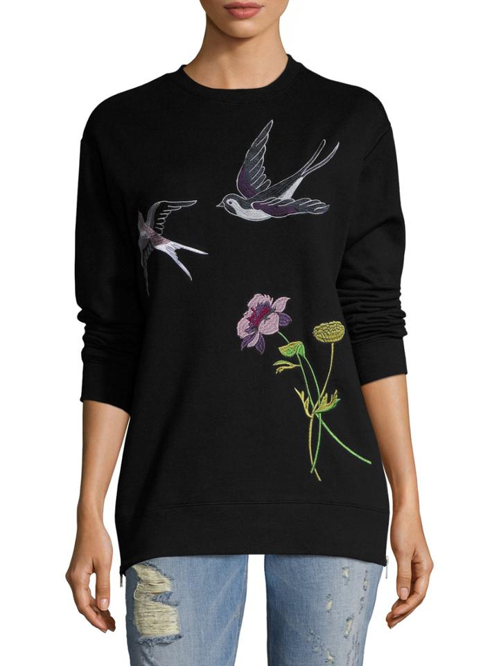 Eight Dreams Bird & Flower Embroidered Side Zipped Sweatshirt
