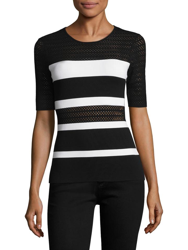 Bailey 44 Stripe And Perforated Crewneck Top