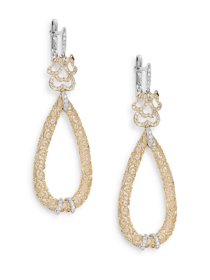 Effy Diamond, 14k Yellow & White Gold Filigree Teardrop Earrings