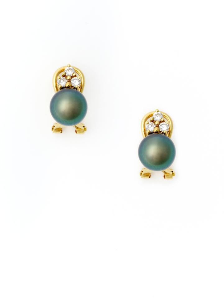 Tara Pearls Diamond Cluster & Tahitian Pearl Earrings