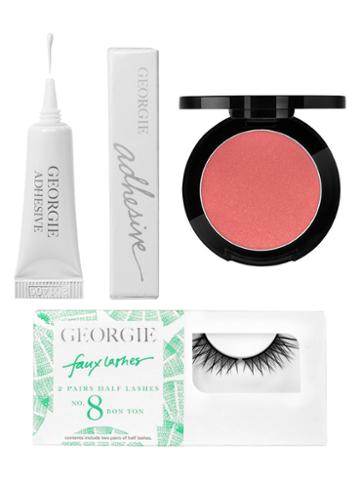 Georgie Beauty Lash Style #8, Clear Adhesive And Rosegold Creme Blush Set
