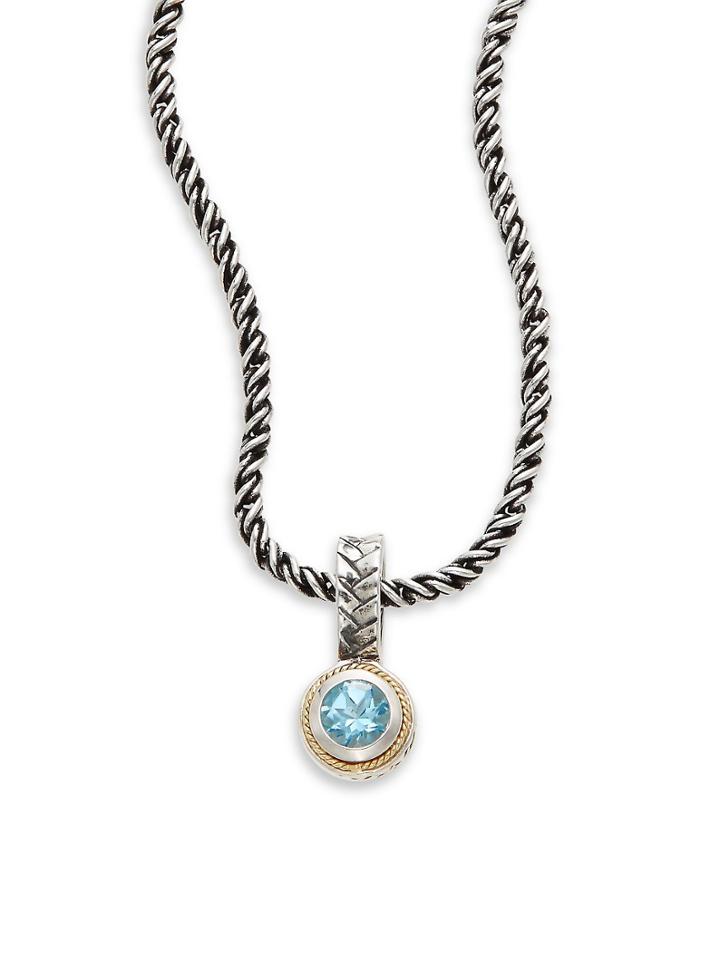Effy Blue Topaz, Sterling Silver & 18k Yellow Gold Pendant Necklace