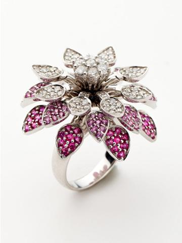 Vendoro Pink Sapphire & 1.32 Total Ct. Diamond Rotating Flower Ring