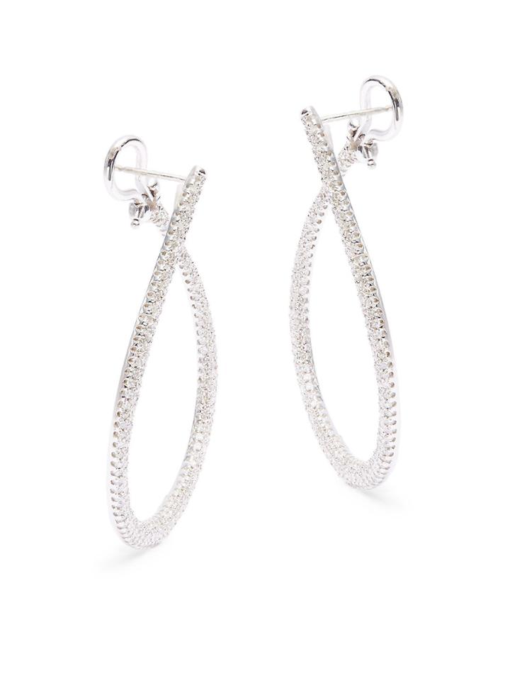 Effy Diamond & 14k White Gold Hoop Earrings