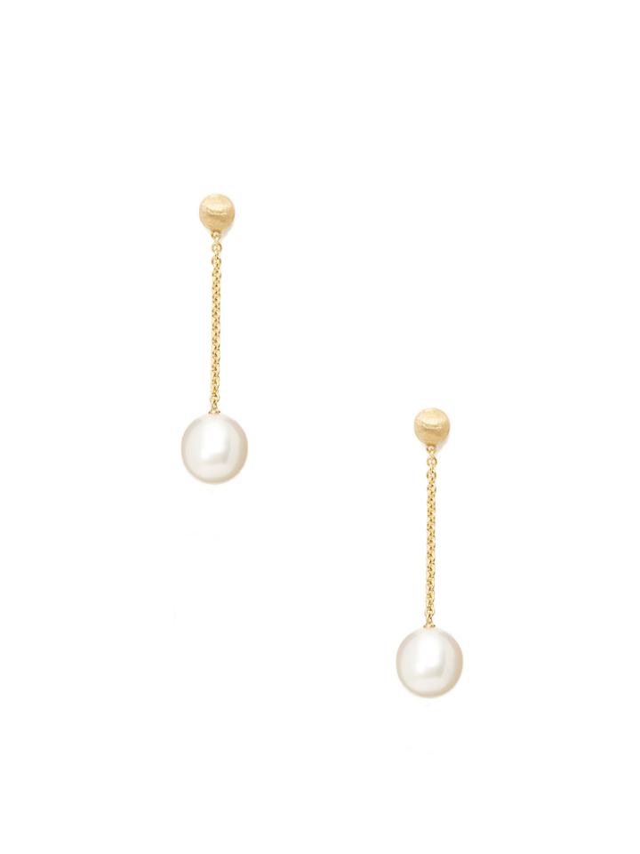 Marco Bicego Africa White Pearl & Gold Bead Linear Drop Earrings