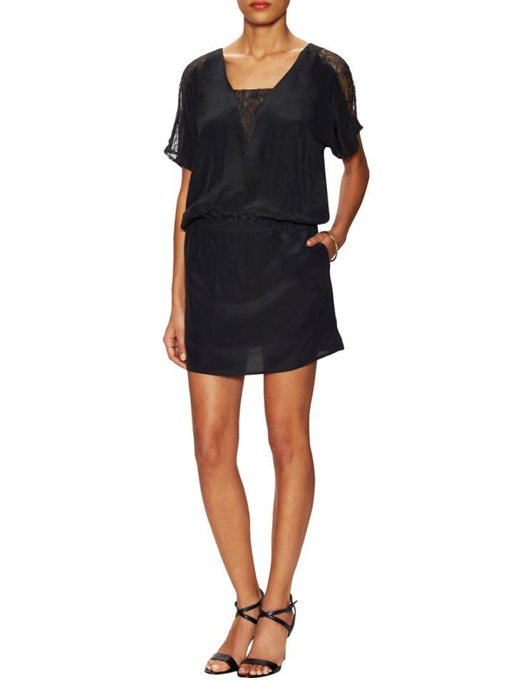 Falcon & Bloom Silk Blouson Dress With Lace Insert