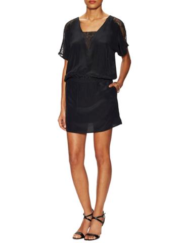 Falcon & Bloom Silk Blouson Dress With Lace Insert