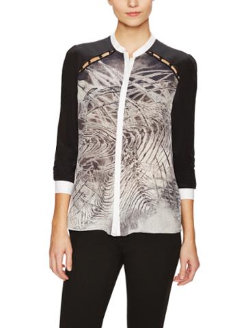 Marchesa Voyage Silk Printed Blouse With Buttoned Yoke