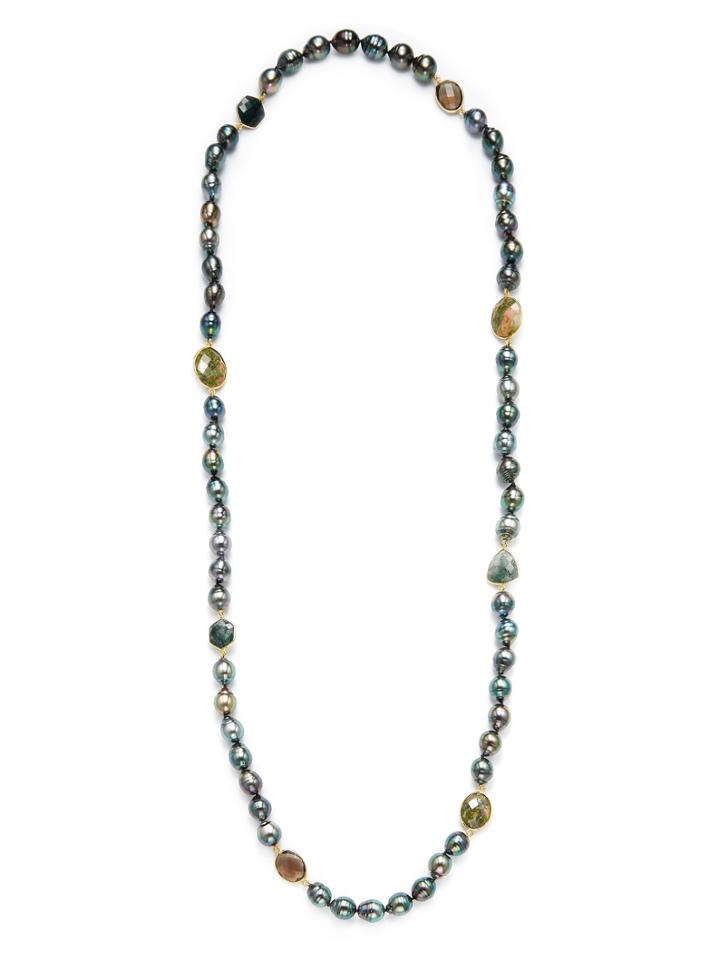 Tara Pearls Tahitian Pearl, Agate, Quartz & Unakite Long Strand Necklace