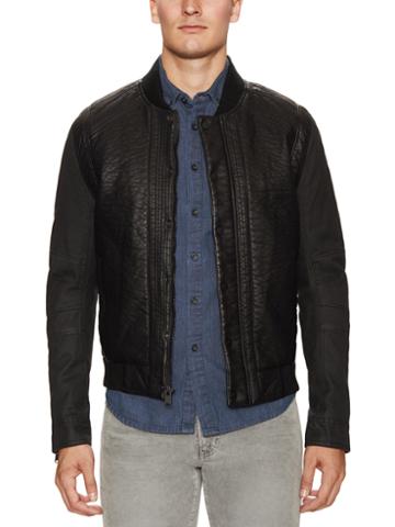 Rogue State Faux Leather Bomber Jacket With Denim Sleeves