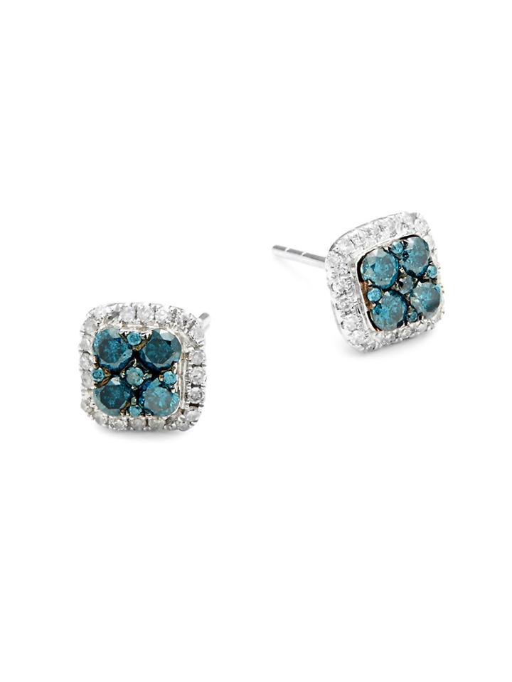 Effy Blue Diamond, Diamond And 14k White Gold Earrings