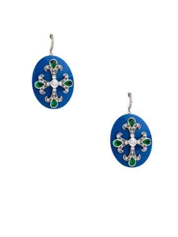 Miriam Salat Royal Blue Ornate Cross Drop Earrings