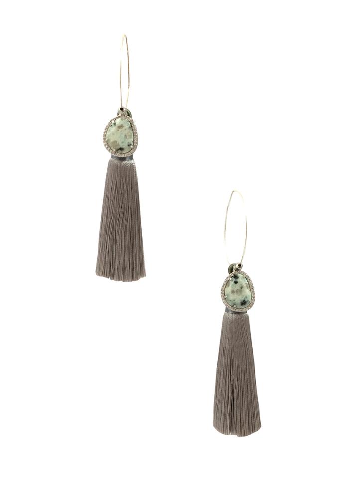 Katherine Karambelas Jewelry Fani Aventurine & Silk Tassel Earrings