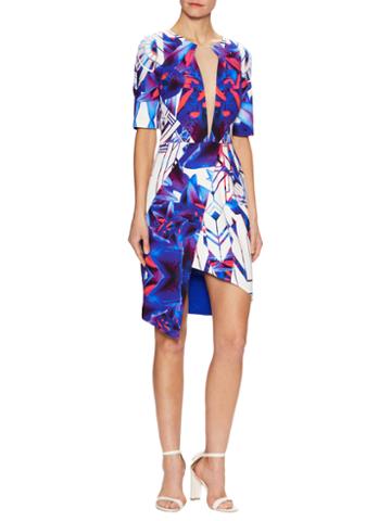 Gabriela Cadena Silk Printed Asymmetrical Sheath Dress