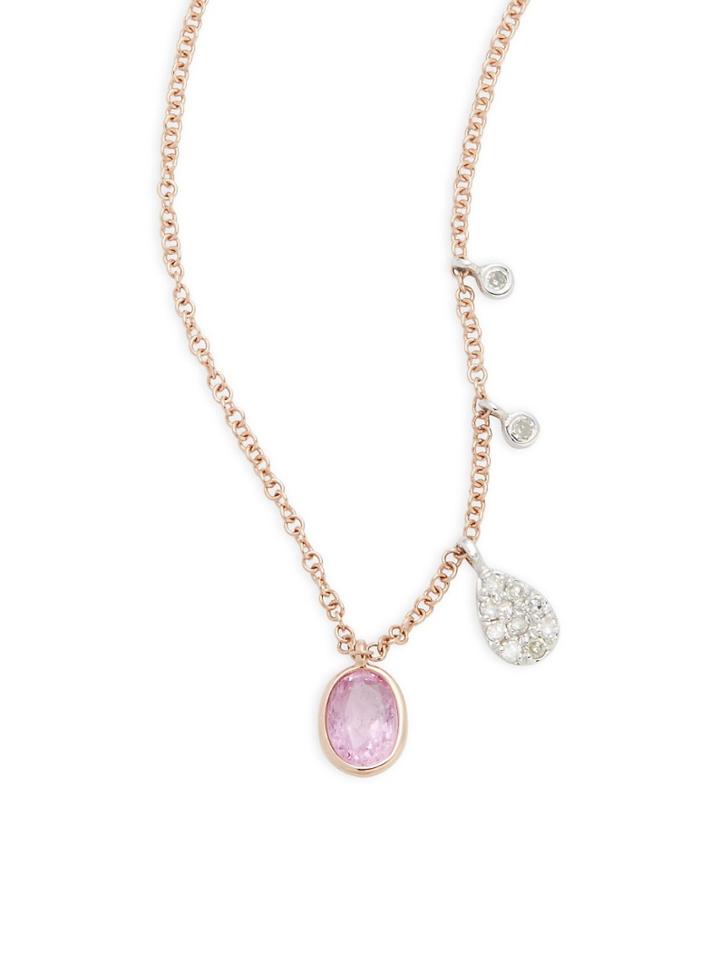 Meira T Diamond, Pink Tourmaline &amp; 14k Yrose Gold Oval Necklace