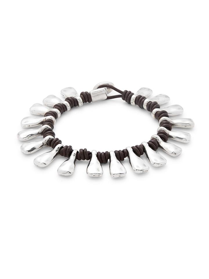 Uno De 50 Silver & Leather Toggle Bracelet