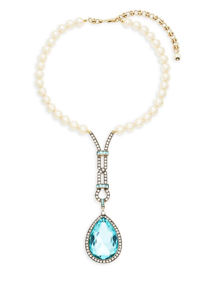 Heidi Daus Long Teardrop Faux Pearl And Crystal Pendant Necklace