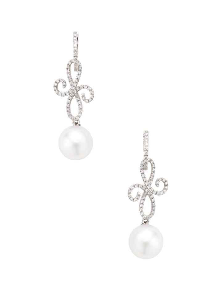 Tara Pearls 18k White Gold, South Sea Pearl & 0.62 Total Ct. Pave Diamond Earrings