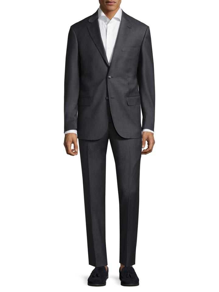 Zanetti Notch Lapel Suit With Criss-cross Stitch Detail
