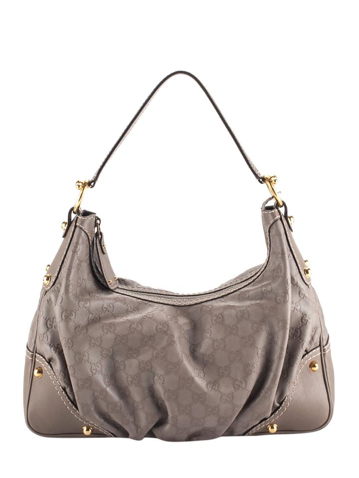 Gucci Medium Gray Embossed Monogram Hobo Handbag