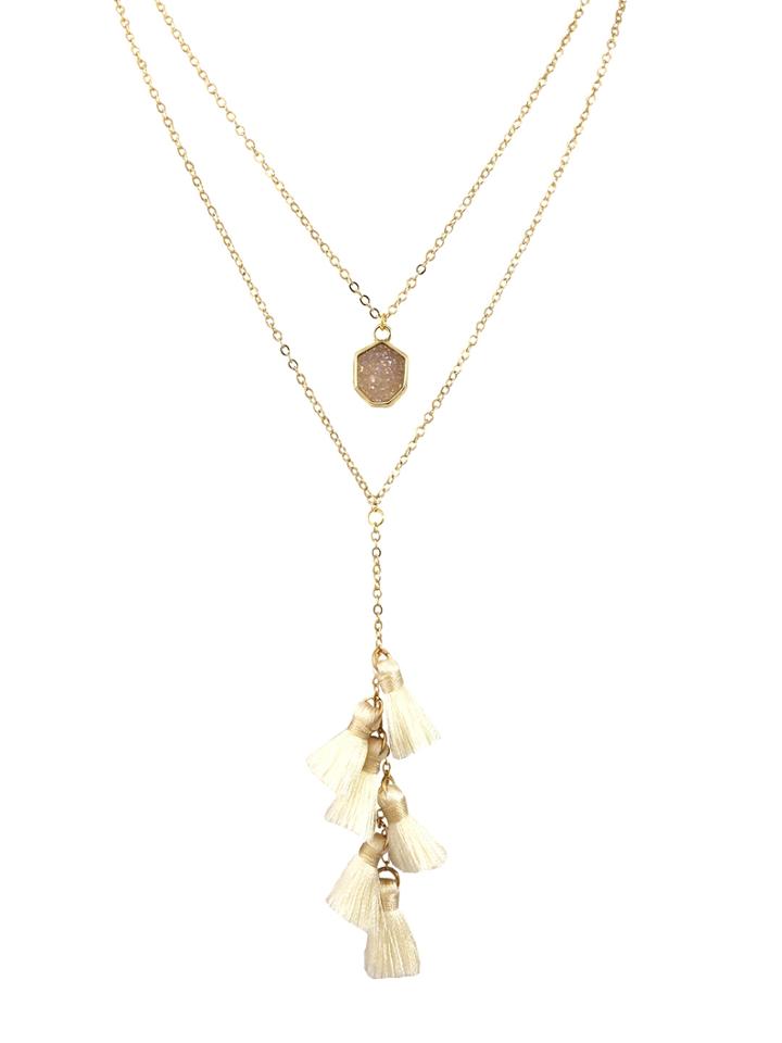Katherine Karambelas Jewelry Stella Druzy, Agate & Silk Tassel Necklace