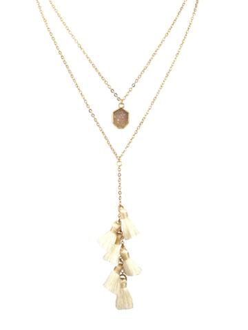 Katherine Karambelas Jewelry Stella Druzy, Agate & Silk Tassel Necklace