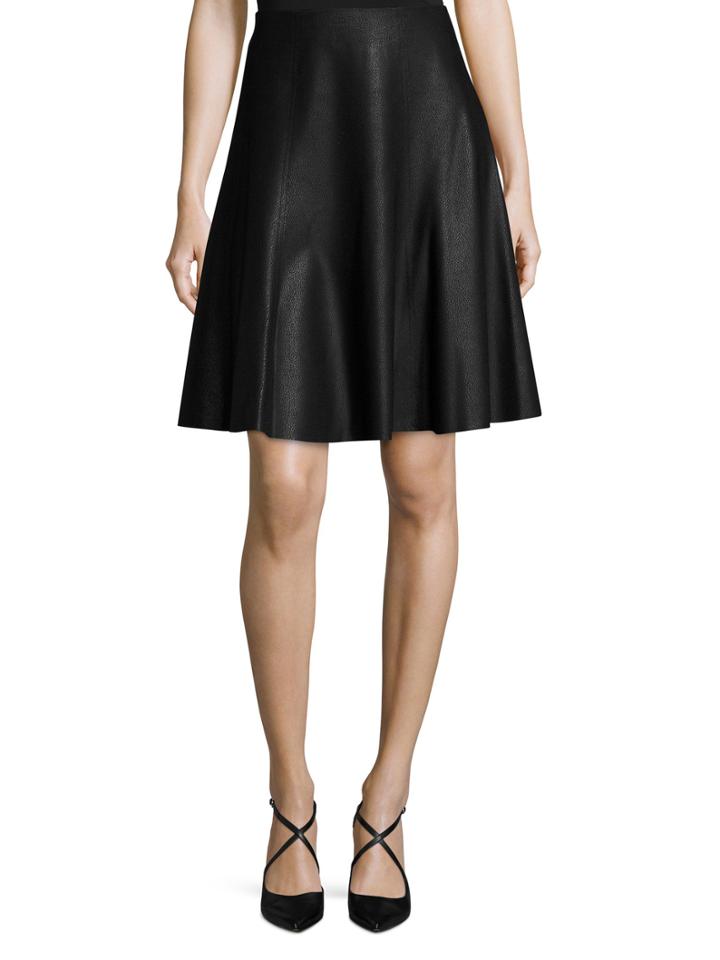 Vivienne Tam Faux Leather Faced Ponti Gore Skirt
