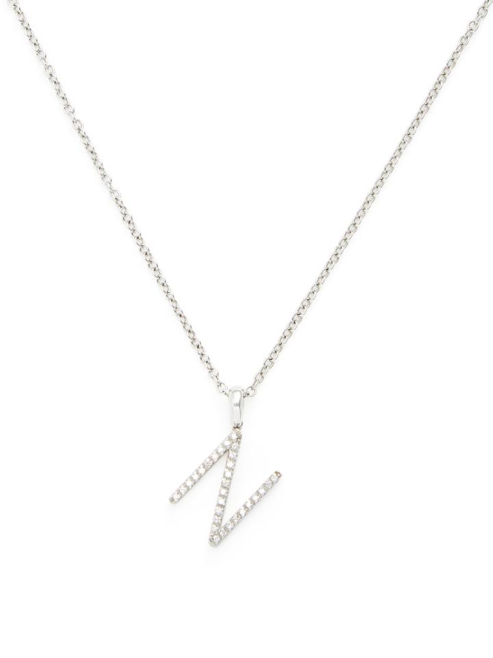 Vendoro 18k White Gold & 0.12 Total Ct. Diamond N Necklace
