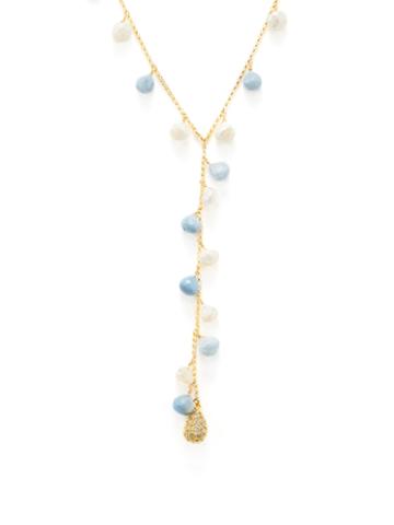 Lapis Lois Coated Moonstone & Blue Opal Lariat Necklace