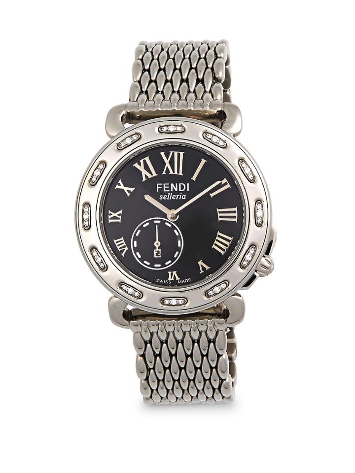 Fendi Selleria Diamond Studded Textured Bracelet Watch