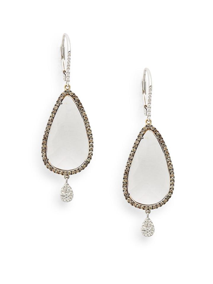 Meira T Pear-shaped White Topaz, Brown Diamond & 14k White Gold Earrings