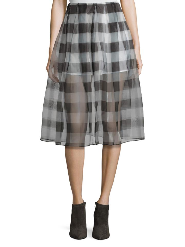 Kendall + Kylie Silk Gingham Pleated A Line Skirt