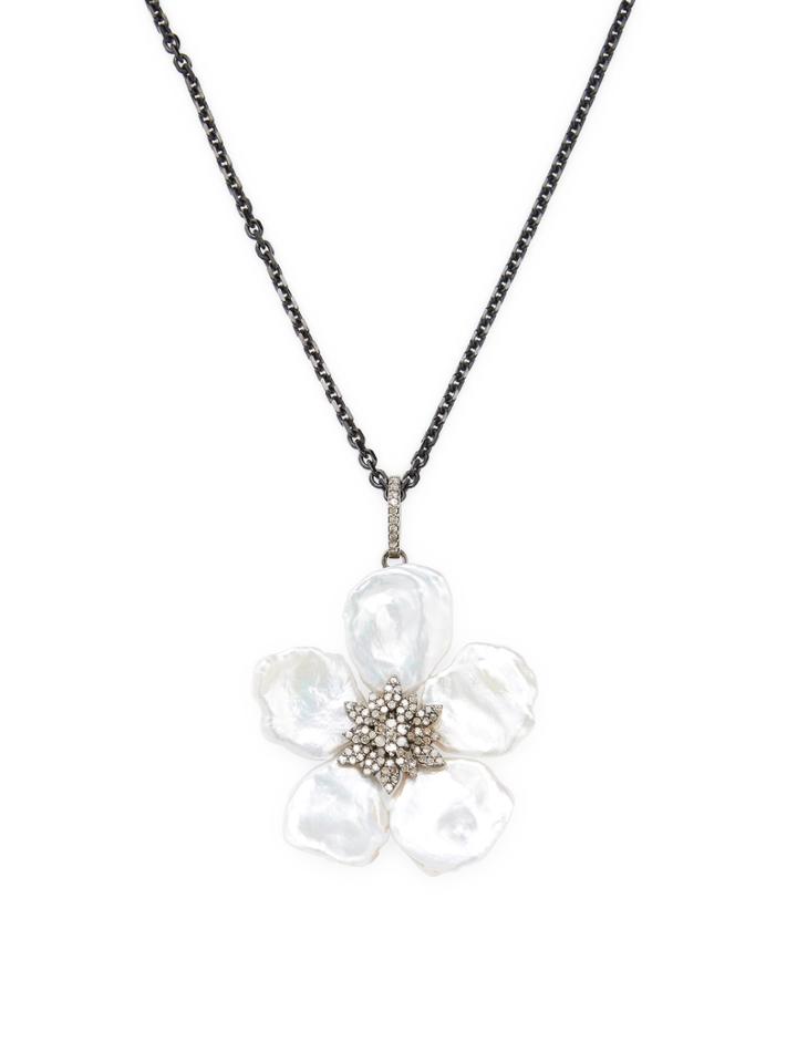Arthur Marder Fine Jewelry Leaf Pearl Necklace With Diamonds