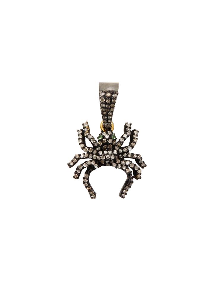 Karma Jewels Sterling Silver, Tsavorite & 0.55 Total Ct. Diamond Spider Pendant