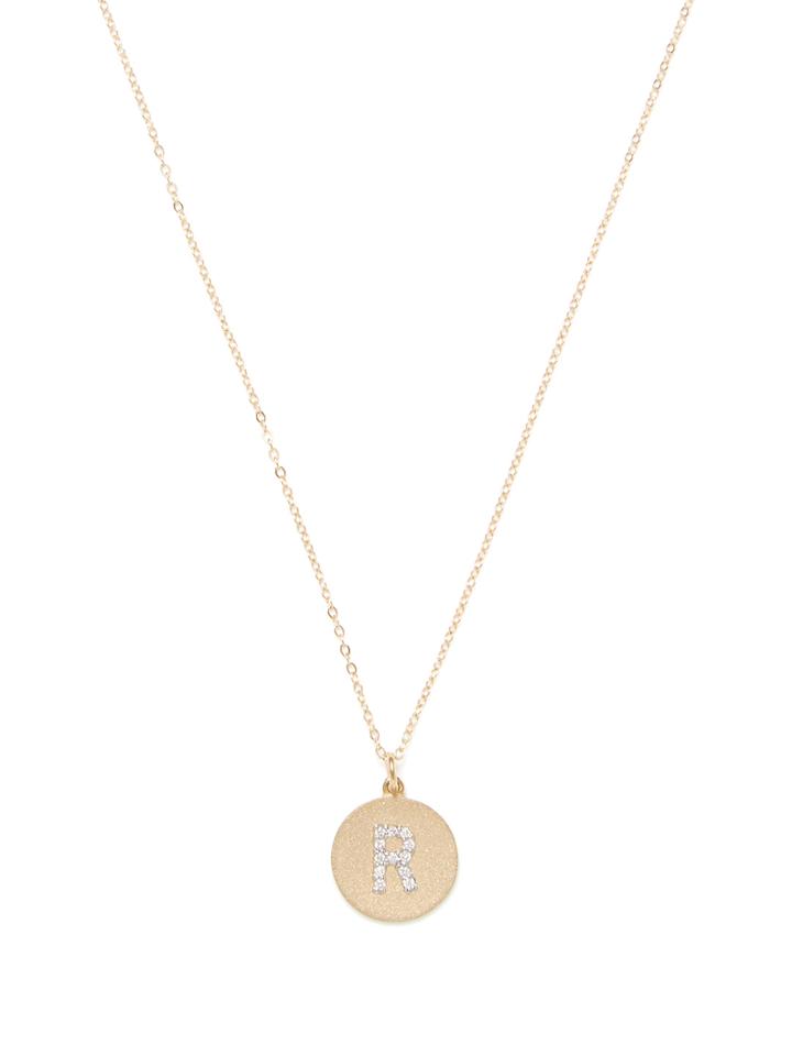 Nephora 14k Yellow Gold & 0.10 Total Ct. Pave Diamond R Disc Pendant Necklace
