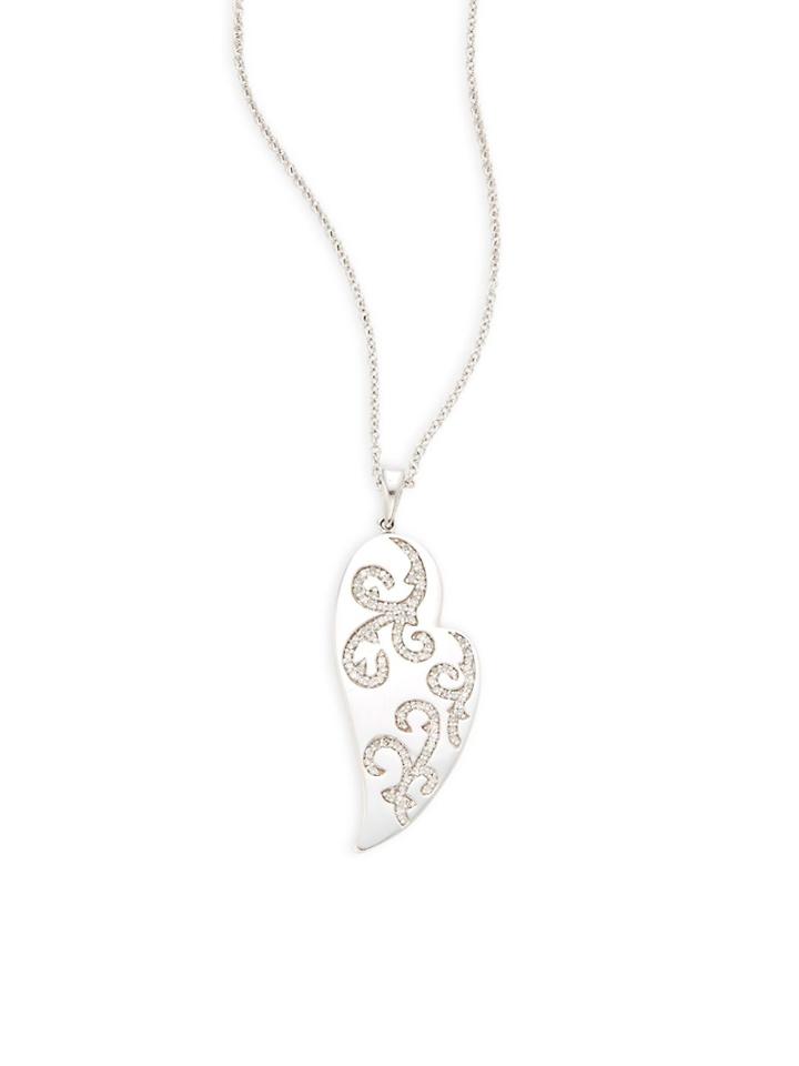Effy Diamond & 14k White Gold Solid Fill Heart Pendant Necklace