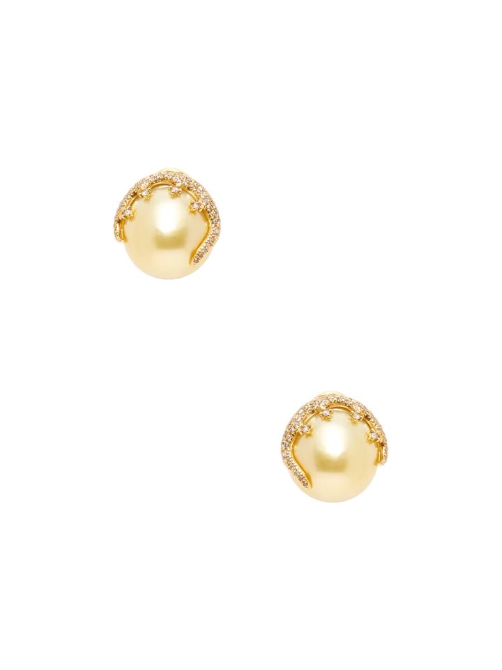 Tara Pearls Pave Diamond & Golden South Sea Pearl Stud Earrings