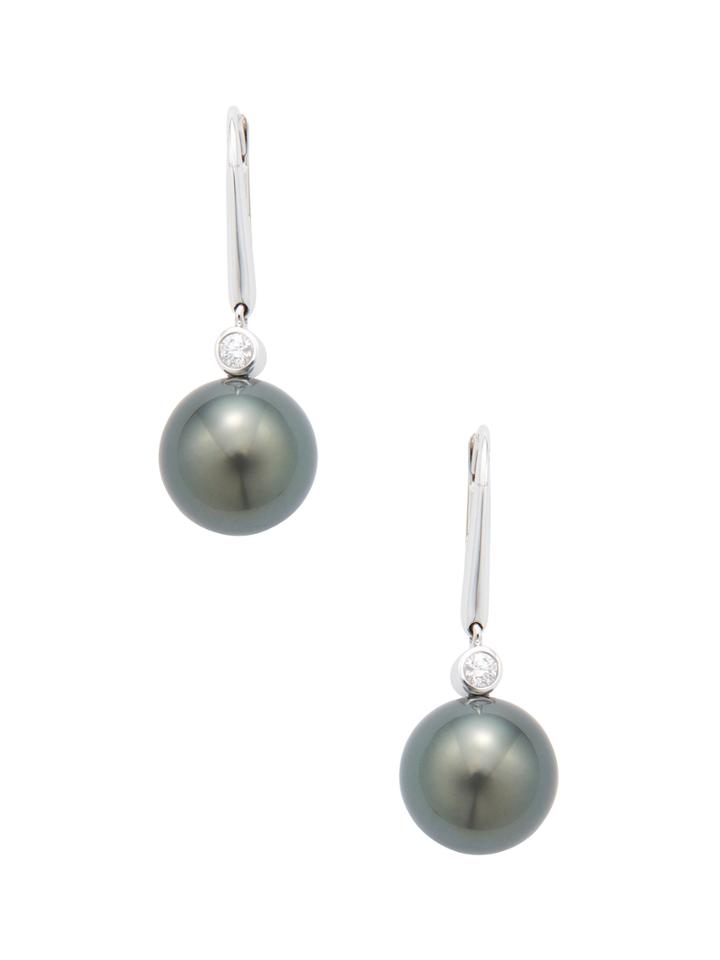 Tara Pearls 18k White Gold, Tahitian Pearl & 0.12 Total Ct. Diamond Drop Earrings