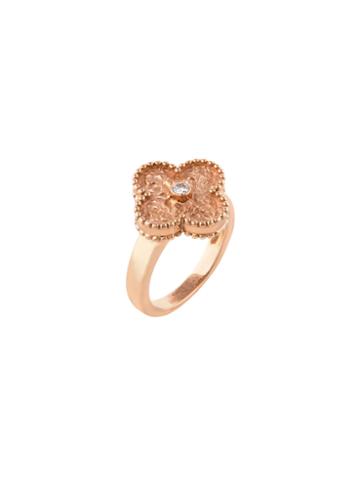 Vintage Van Cleef & Arpels Alhambra 18k Rose Gold & 0.06 Total Ct. Diamond Ring
