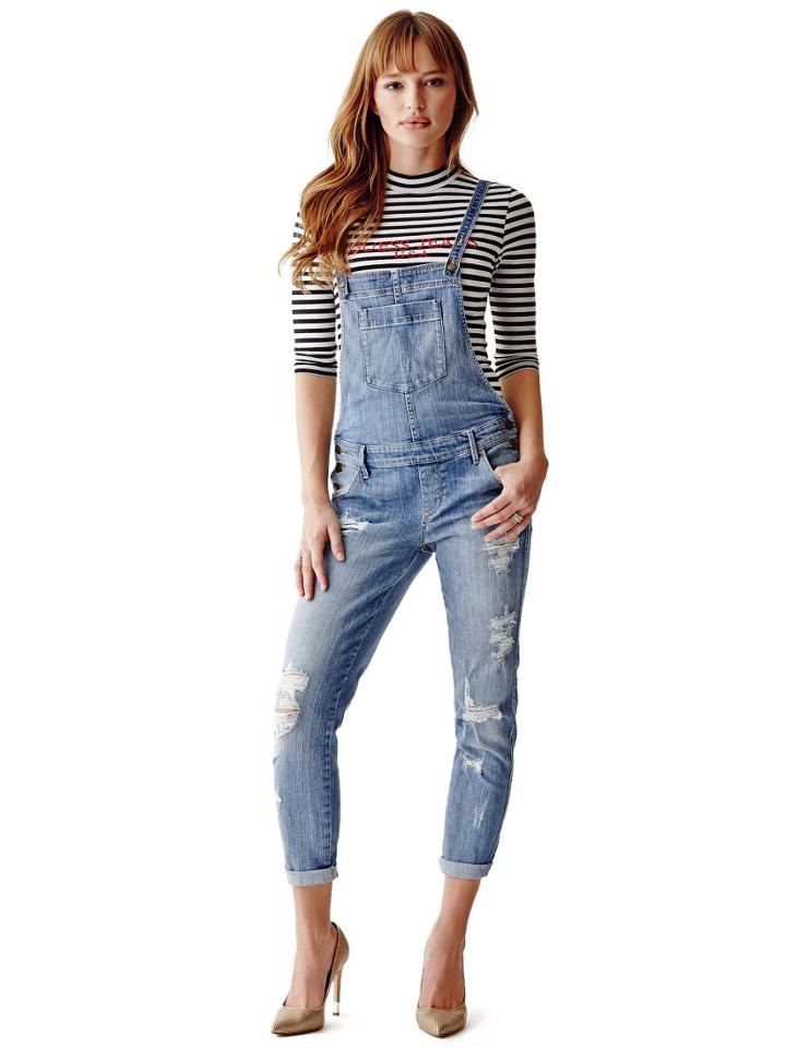 Guess Carlie Slim-fit Overalls In Newspaper Destroy Wash