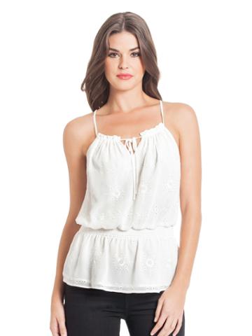 Guess Layla Eyelet Top  Macadamia  Small 