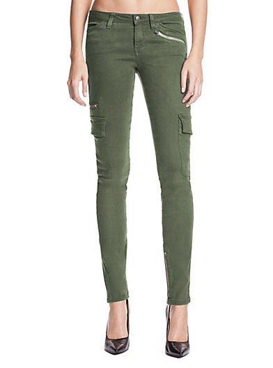 Guess Cargo Mid-rise Skinny Jeans In Washed Dusty Olive