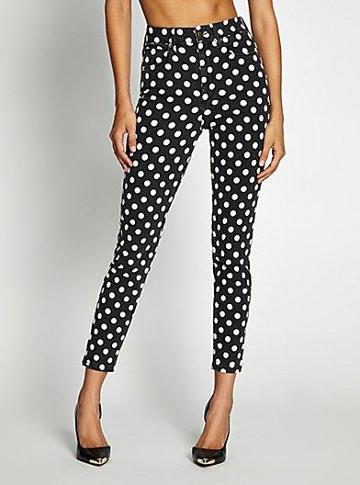 Guess 1981 High-rise 3 Zip Crop Jeans With Polka Dots