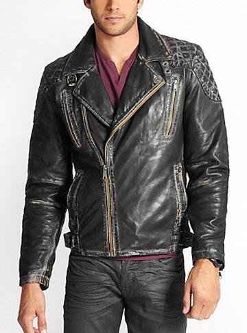 Guess Lambskin Leather Moto Jacket