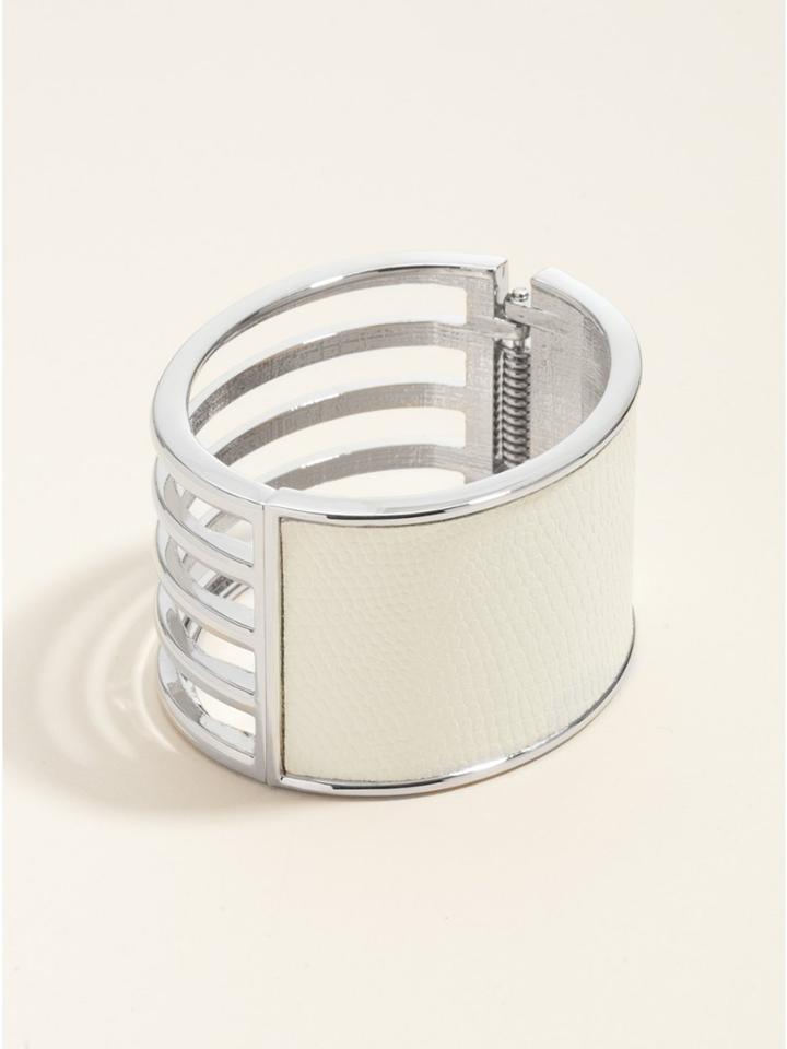 GUESS Silver-Tone and White Hinge Cuff with Li