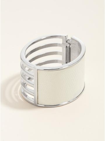 GUESS Silver-Tone and White Hinge Cuff with Li