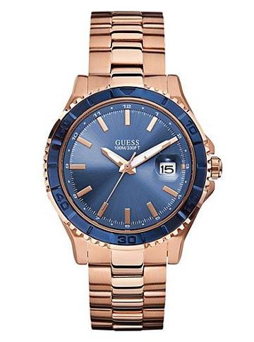 Guess Blue And Rose Gold-tone Masculine Sport Watch
