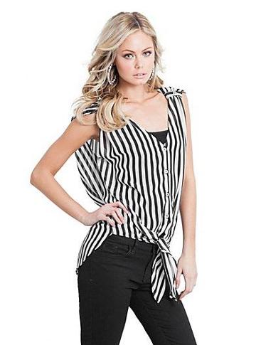Guess Striped Tie-front Sleeveless Top