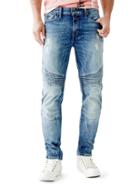 Guess Slim Tapered Moto Jeans In Sewanee Wash