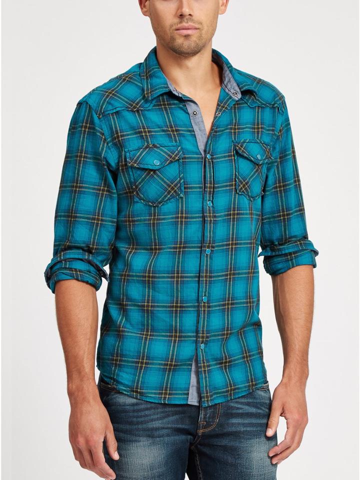 Guess Ryman Long-sleeve Plaid Slim-fit Shirt